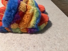 Size 4 – UGG Australia Fluff Yeah Slide Rainbow Stripe 1119840K-RSTR Kids Sandal