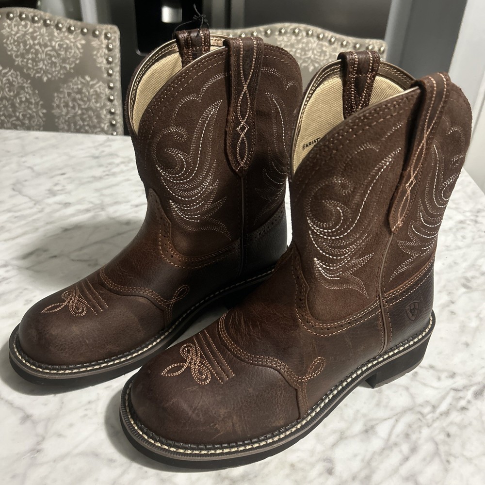 Ariat Teens Brown Western Leather Boots Embroidered Size 10C