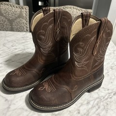 Ariat Teens Brown Western Leather Boots Embroidered Size 10C