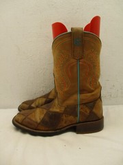 ANDERSON BEAN BOOTS Brown Patchwork Square Toe Cowboy Boots Kids sz 3 Sty 1053