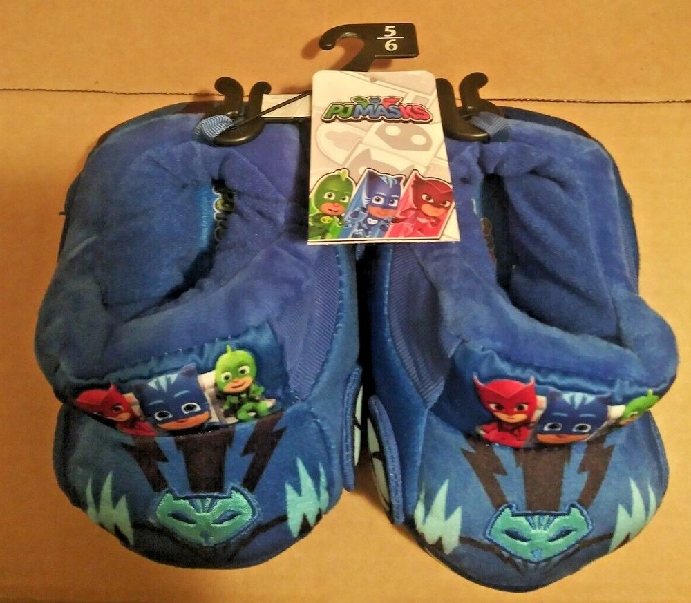 PJ MASKS with OWLETTE, CATBOY, GEKKO Blue Plush Slippers Size 5/6