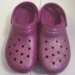 Crocs Classic Lined Glitter Kids Clogs Sz 6 Fuchsia Fun Slingback Sandals