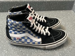 Vans Sk8-Hi Mens 910 Checkerboard High Top Skate Sneaker Black Blue White Youth