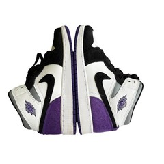 Jordan 1 Mid Kids Sneakers Black White Court Purple 554725-051