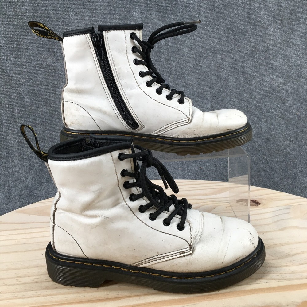 Dr Martens Combat Boots Youth 2 Zavala J White Leather Round Toe Lace Up 1460