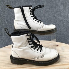 Dr Martens Combat Boots Youth 2 Zavala J White Leather Round Toe Lace Up 1460