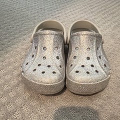 Crocs Classic Glitter Silver Slip-On Unisex Kids Clog Sandals Size 1