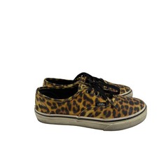 Vans Authentic Leopard Print Low Top Sneakers Kids Size 3.0 Tan Black Animal
