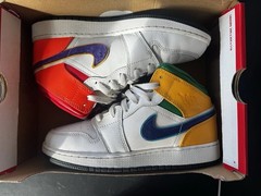 Nike Air Jordan 1 Mid SE GS White Multi-Color Mismatch 6Y No Box 554725-173
