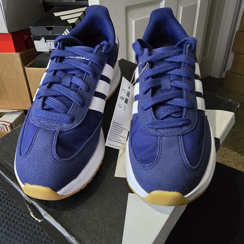 Adidas Run 70s 2.0 J (Junior/Kids) Size 6.5, blue and white with a gum sole. $30
