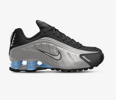 Nike Shox R4 Metallic Silver Black Blue CW2626-004 GS SZ 4Y-7Y Womens New Casual