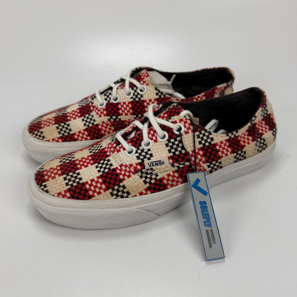 Vans Authentic Decon Checkerboard Plaid Black Red White Shoes Picnic Mens 5.5