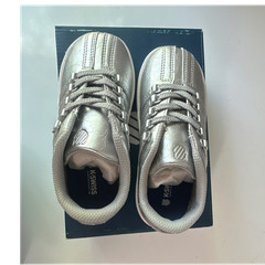 K-Swiss Silver Low Top Casual Sneakers Unisex Kids Lace Up Logo Sports Round Toe