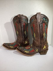 Corral Teens Size 4 Brown Leather Snip Toe Western Mid-Calf Boots SK1-8