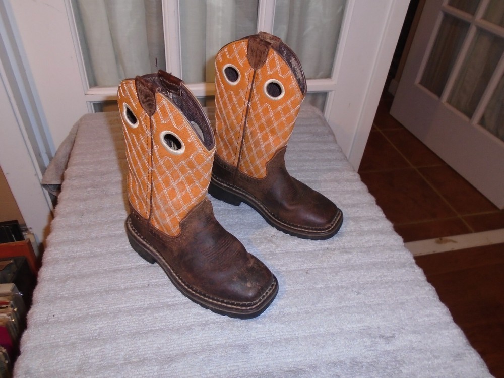 Justin 4616JR Buckaroo Boots Brown and Orange Leather Children’s Size 10.5 D