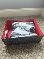 Jordan Air Jordan 3 Youth Sneaker White Gray Blue 5.5Y Leather Mid Top