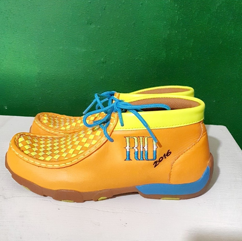 TWISTED X BOOTS RIO 2016 KID’S Youth DRIVING MOC ORANGE NEON YELLOW 5M