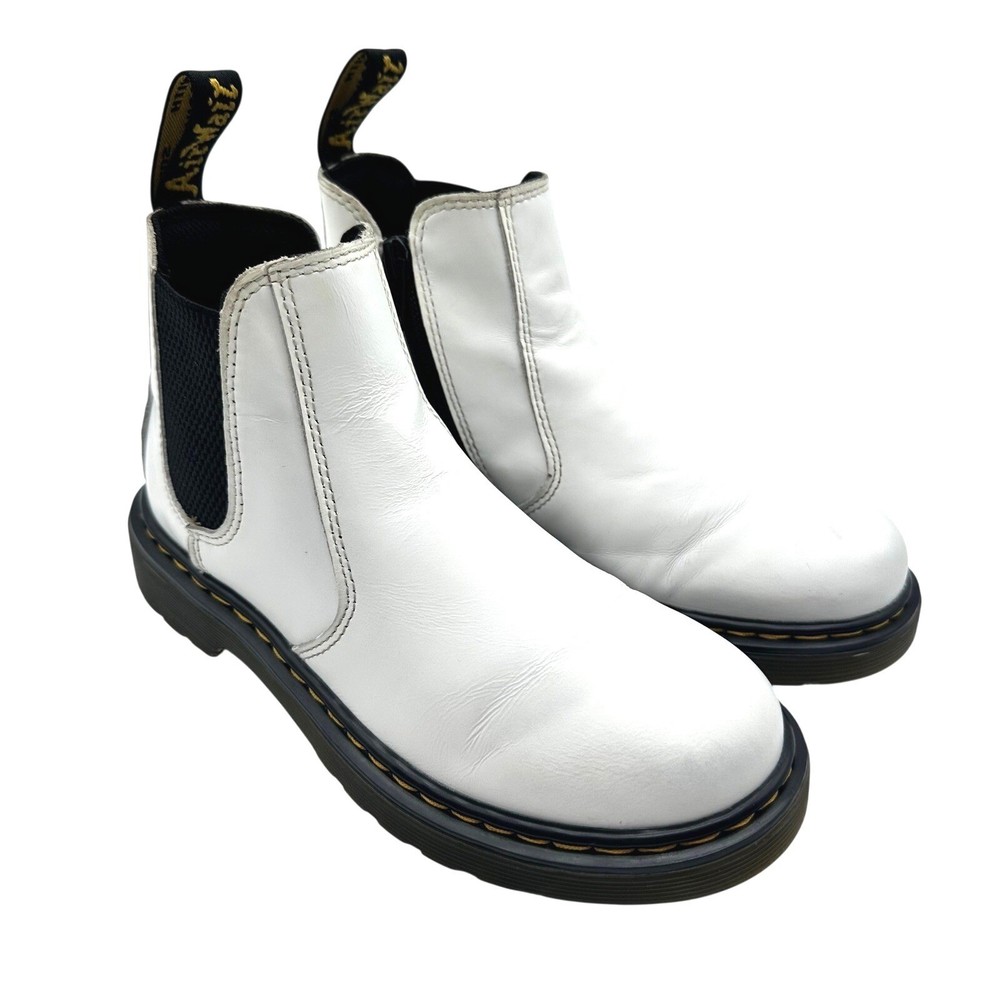 Dr. Martens 2976 J Kids White Leather Chelsea Boots Side Zip US 2 UK 1 EU 33