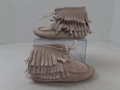 Monkey Feet Leather Fringe Moccasin Boots Youth Size 5-6Y Beige Unisex Boy Girl