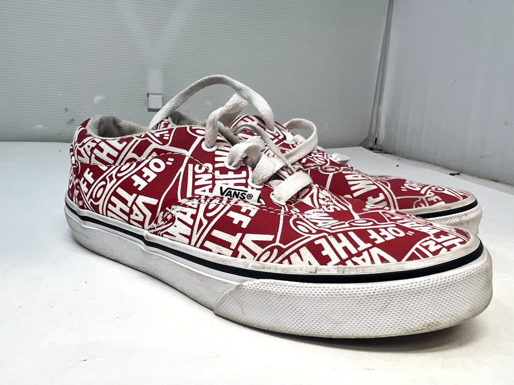 Vans Off The Wall Logo All Over Print Shoe 721356 Red & White US Youth Size 2