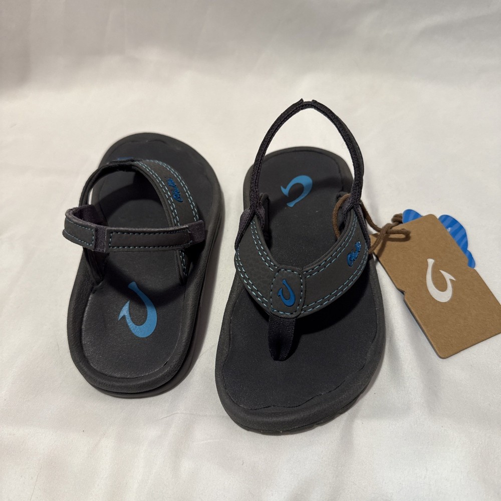 New OluKai Ohana Gray GREY BLUE Sandal Kids Boys Size 9 /10 Slingback Flip Flops