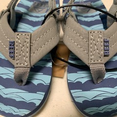 Reef Little Ahi Ocean Flip Flops Blue Gray Sandals with strap Size 3/4 New