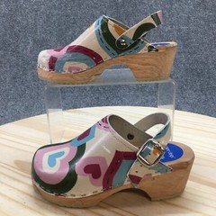 Cape Clogs Youth 3 White Pink Heart Slingback Round Toe Slip On Casual Comfort