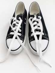 Kids Black & White Canvas Low-Top Sneakers Lace-Up Casual Shoes Pink Accent.