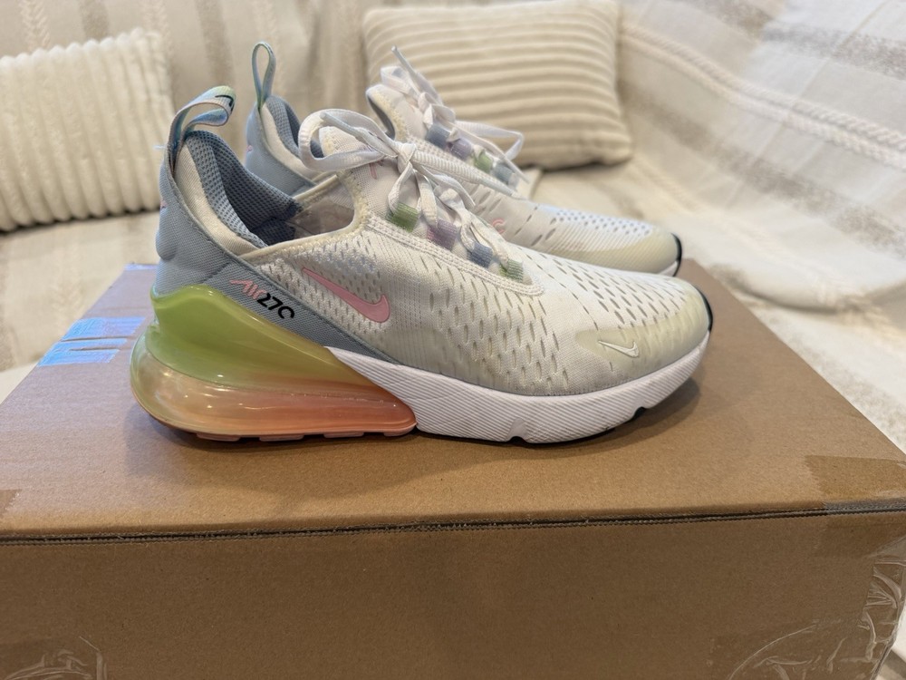 Nike AirMax 270 6.5Y White Running Sneakers With Pink Green Orange Accent