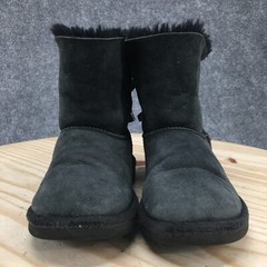 UGG Boots Youth 1 Bailey Bow II Shearling Black Pull On Ankle Top Comfort Casual