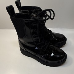 art class Kids Combat Boots Black Patent Lace-Up Ankle Lug Sole Zip US 1