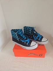 New Collection’O Black / Blue Checkered Hi-Top Vans Style Sneaker Size 8 Youth