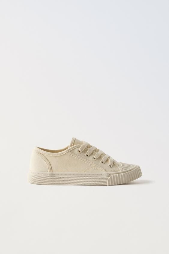 Zara Kids Canvas Sneakers Size 35 EU US 3 Cream Lace-Up Rubber Toe Casual NWT