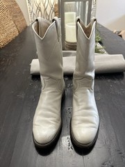 JUSTIN LEATHER Cream White Cowboy Western Roper Boots Junior 5 1/2 B #60458