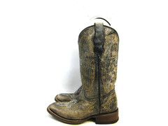 Corral Youth Size 2 Distressed Brown Leather Cross Wing Western Cowboy Boots