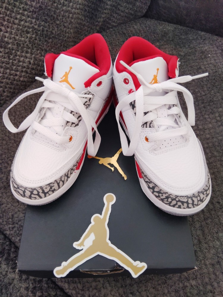 New Air Jordan 3 Retro White Cardinal Red Light Curry Sneaker Shoe 11C Youth