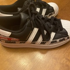Adidas Superstar Shell Toes FX5872 Black Woodmark Striped Sneakers Youth 6 1/2