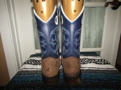 Old West Youth – Size 12.5D – Tan / Blue Square Toe Boots BSC1971