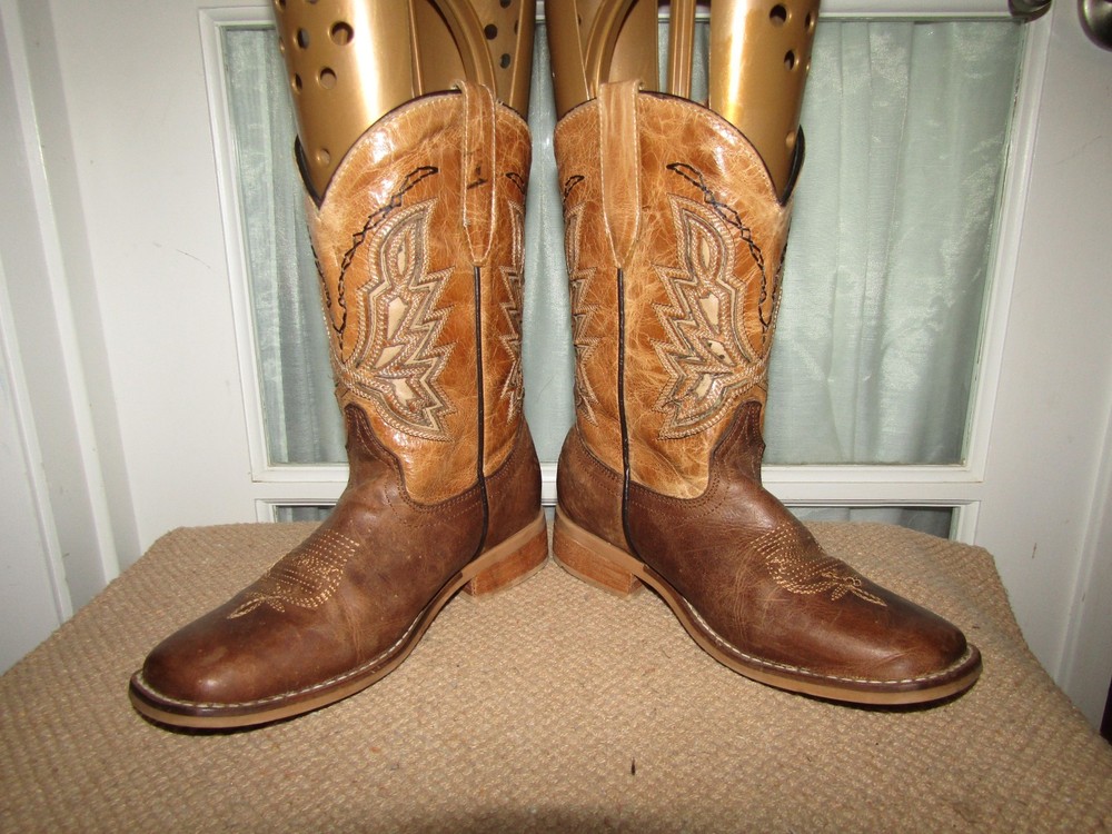 Hometown Boots Square Toe Cowboy Boots Brown Leather Kids size 1 Mex 21