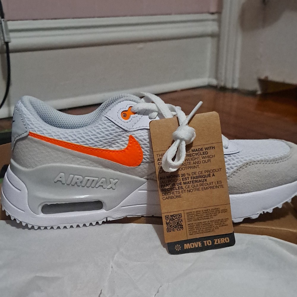 Nike Air Max SYSTM GS White Orange Mesh Kids Sneakers US 4.5Y DQ0284-114
