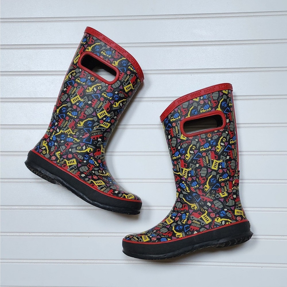 Bogs Construction Vehicle Print Rain Boots Size 2 Big Kids