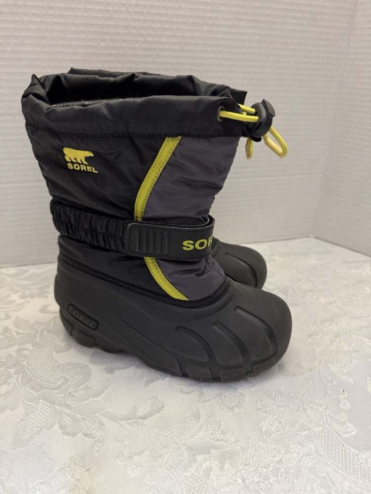 Sorel Children’s Flurry Snow Boot Black Yellow Kids 11 Waterproof Warm