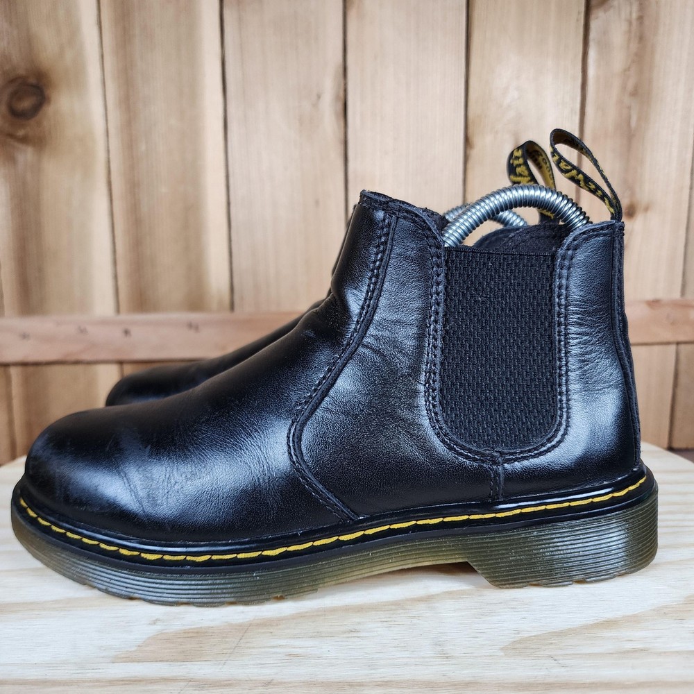 Dr Martens 2976 J Chelsea Boots Kids Size 4 Black Leather Side Zip Ankle