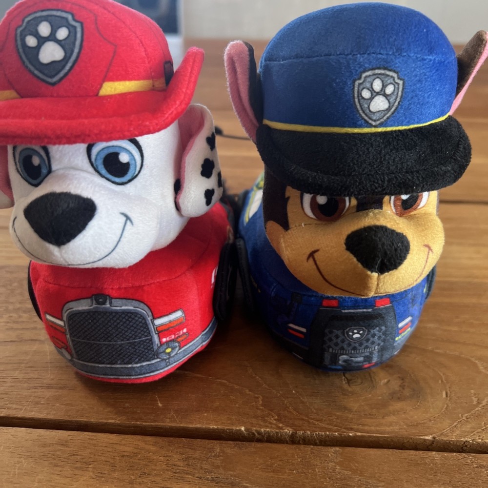 Paw Patrol Marshall & Chase 3D Plush Toddler Boys Slip-on Slippers Sz 5-6 NWT D1