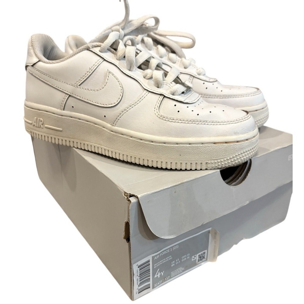 Nike Air Force 1 (GS) Triple White Leather Sneakers Youth 4Y EUR 36 UK 3.5