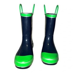Northside Unisex Child Classic Rain Boots Navy Blue & Green Pull On 2M EUC