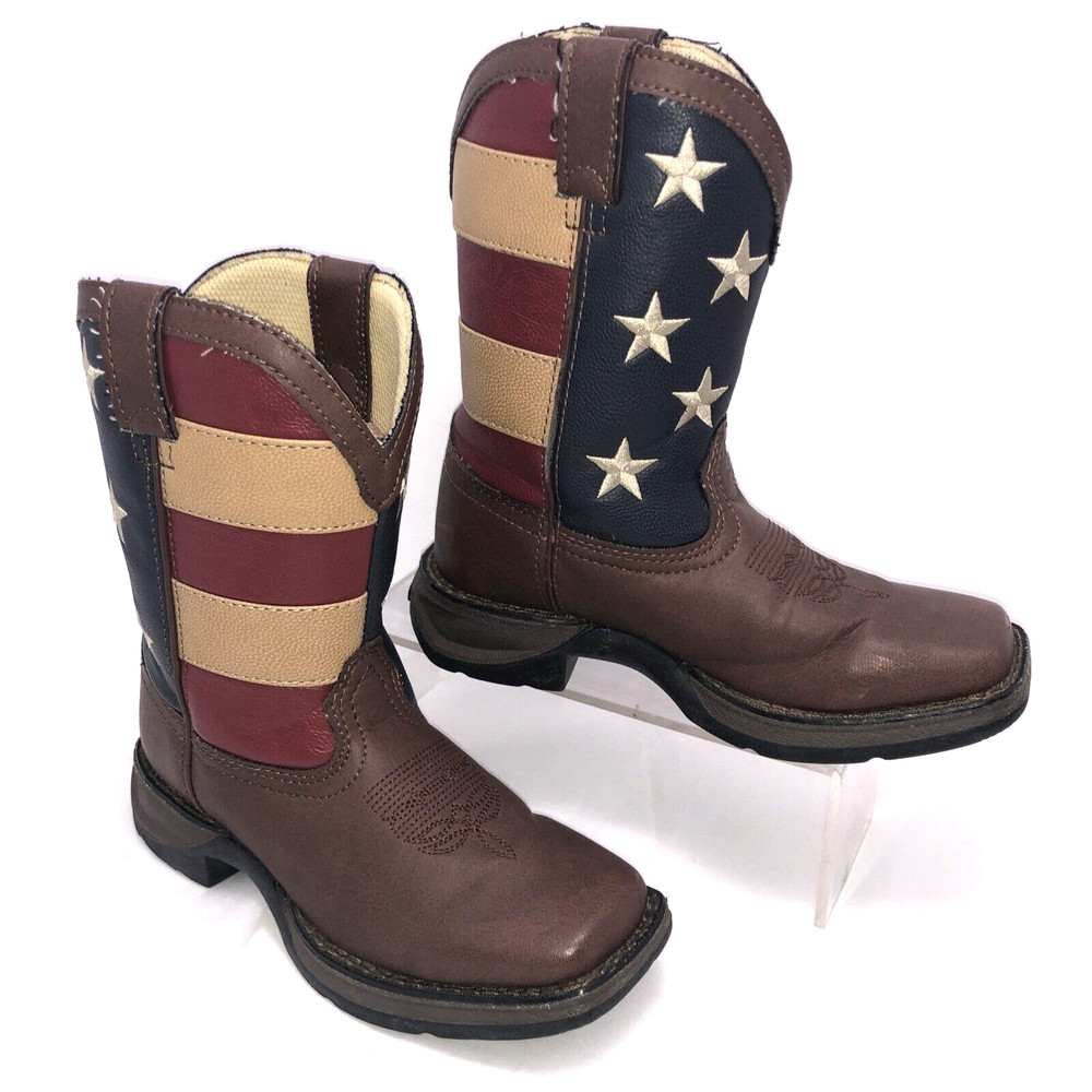 Durango Kids Cowboy / Western Boots Size 12.5 M Brown Style BT245 USA Flag #53 S
