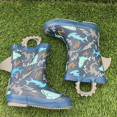 Members Mark Easy Pull-On Shark Rain Boots Wellies Kids 7/8 Blue Faux fur Lined