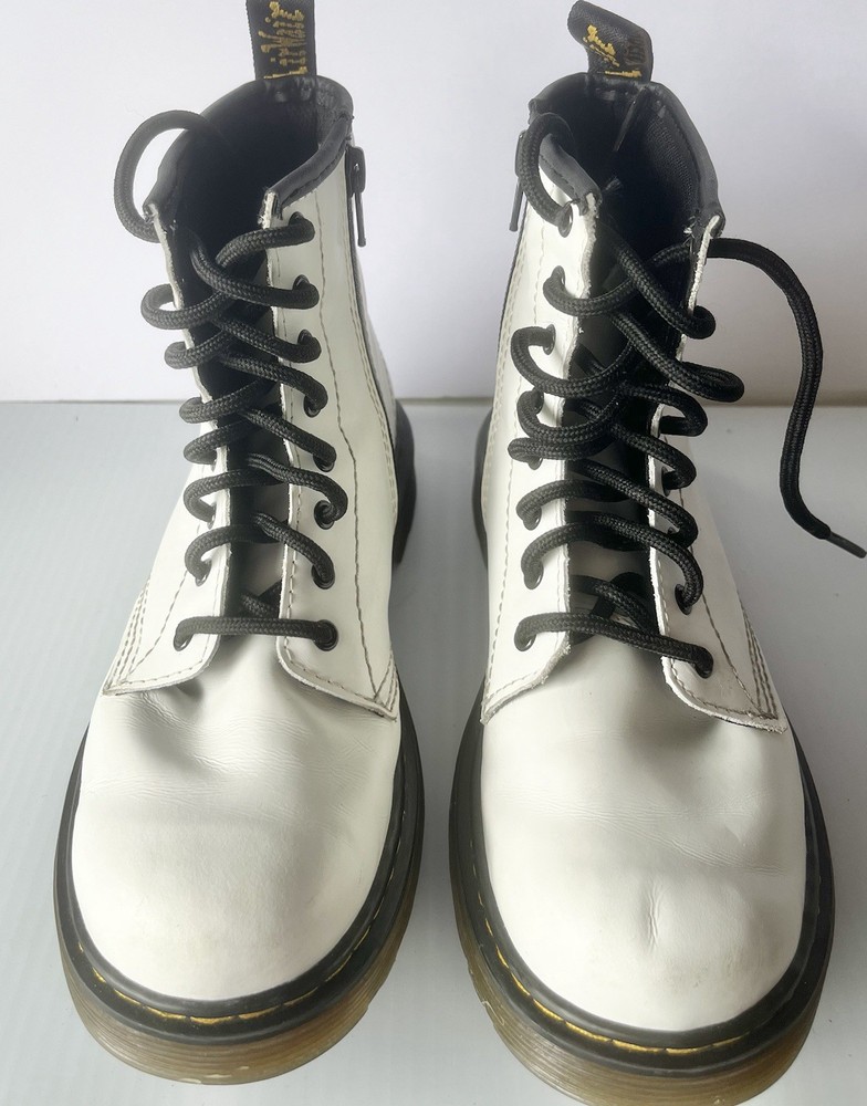 White Doc MARTENS 1460J COMBAT BOOTS LEATHER LACE UP ZIP SZ 4 Men/ 5 Ladies