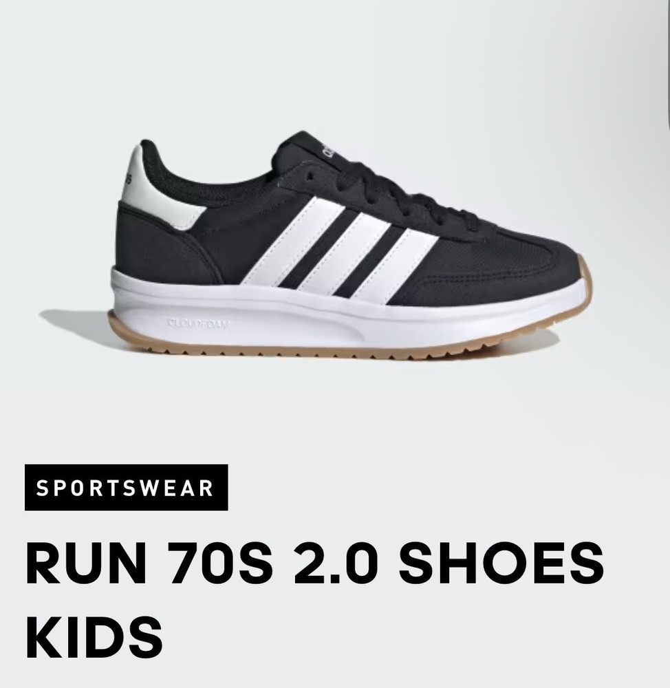 Adidas Youth Run 70s 2.0 J Black/White Sneakers – US Size 4Y –